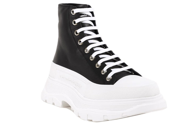 Alexander McQueen Tread Slick High-Top Leather Sneaker Black White