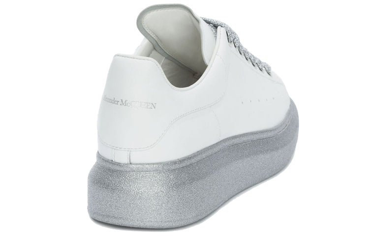 Alexander McQueen Oversized White Silver Glitter Sole (Women's)