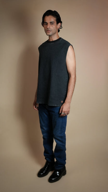 BLACK DENIM MEN'S TANK TOP