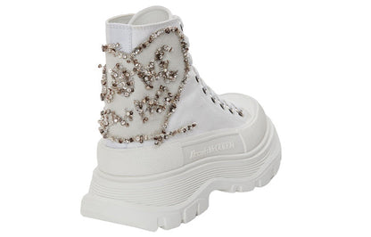 Alexander McQueen Tread Slick Boot White Silver Crystal (Women's)