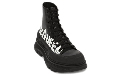 Alexander McQueen Tread Slick Boot Leather Graffiti Black White