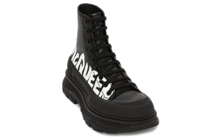 Alexander McQueen Tread Slick Boot Leather Graffiti Black White