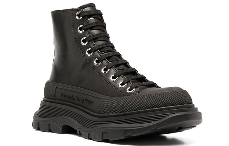 Alexander McQueen Tread Slick Boot Leather Black Black (Women's)