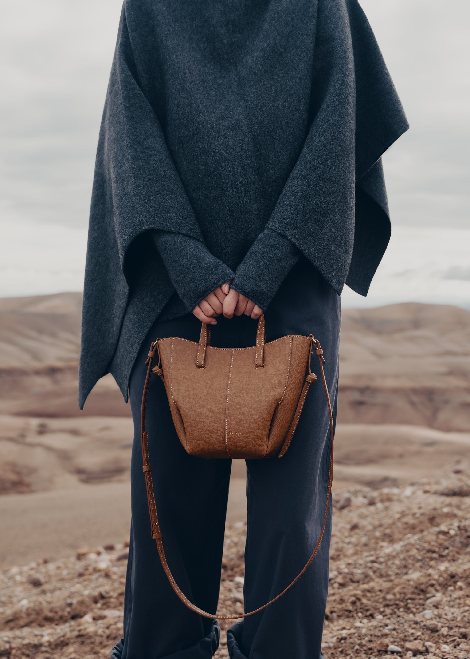 Polene Cyme Tote Nano Textured Camel