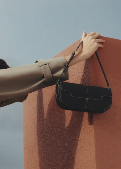 Polene Osmo Smooth Black with Ecru Stitching