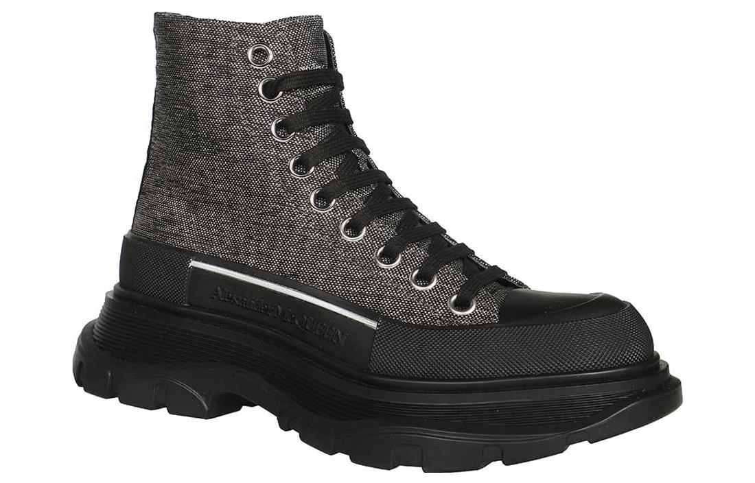 Alexander McQueen Tread Slick Lace Up Boot Black Silver (Women's)