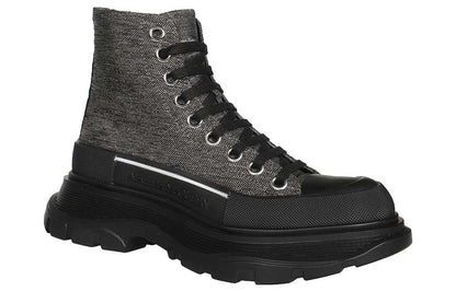 Alexander McQueen Tread Slick Lace Up Boot Black Silver (Women's)