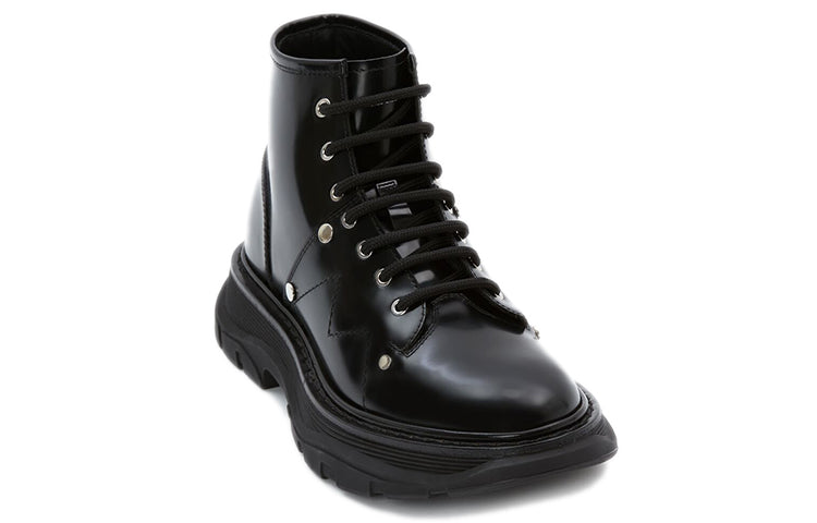 Alexander McQueen Tread Slick Lace Up Boots Black Silver (Women's)