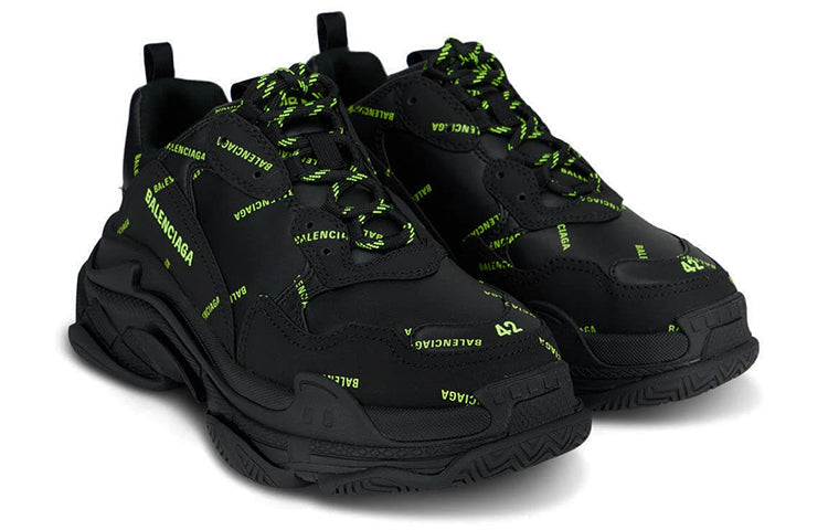 Balenciaga Triple S Allover Logo Black Green