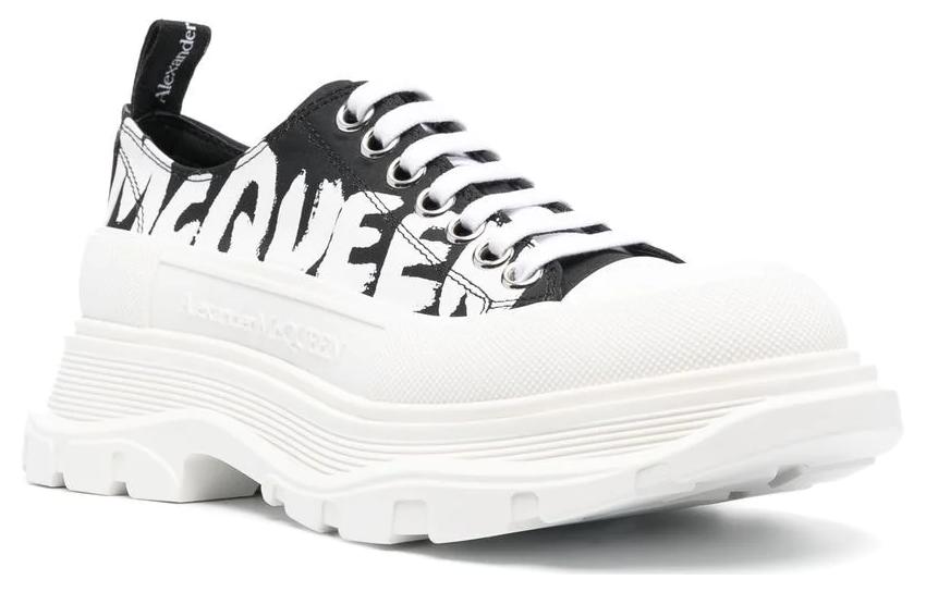 Alexander McQueen Tread Slick Low Lace Up Graffiti Shoes Black White (Women's)