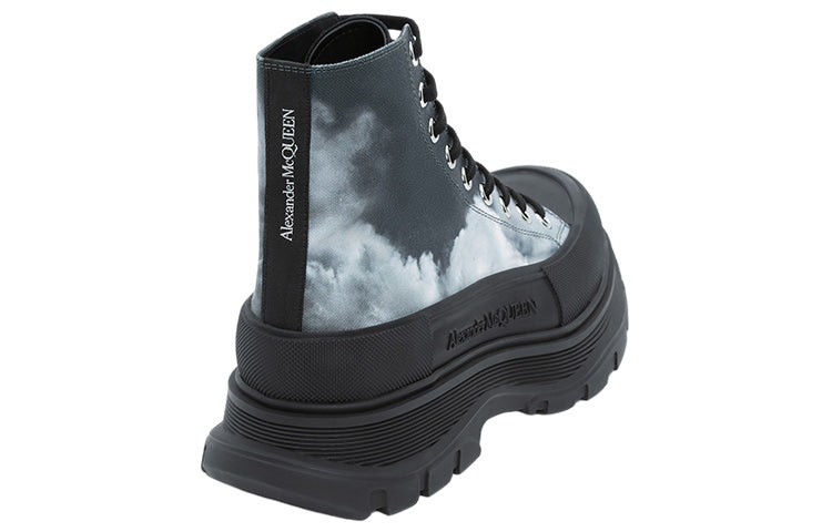 Alexander McQueen Blue Sky Print Tread Slick Boots Black Blue