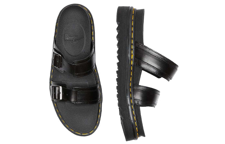 Dr. Martens Myles Brando Leather Buckle Slide Sandal Black