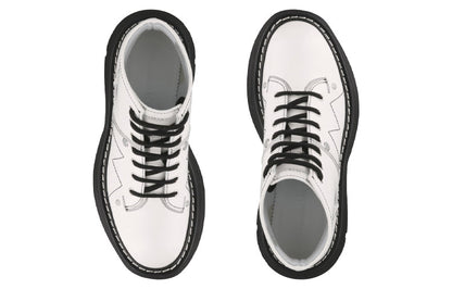 Alexander McQueen Tread Slick Lace Up Boot Ivory Black (Women's)