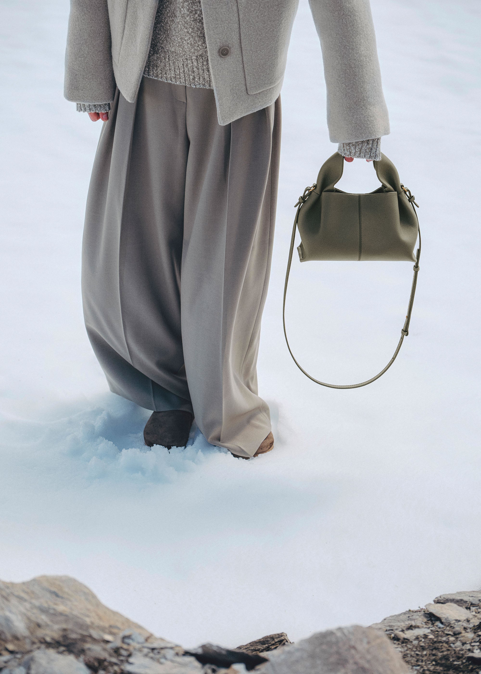 Polene Numero Neuf Mini Textured Smoky Green | Buy Bags Online in
