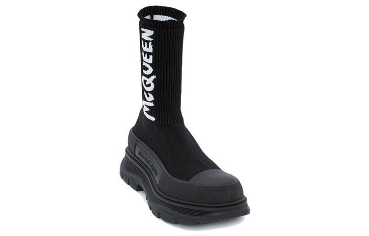 Alexander McQueen Graffiti Knit Tread Slick Boot Black