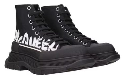 Alexander McQueen Tread Slick Boot Polyfaille Graffiti Black White (Women's)