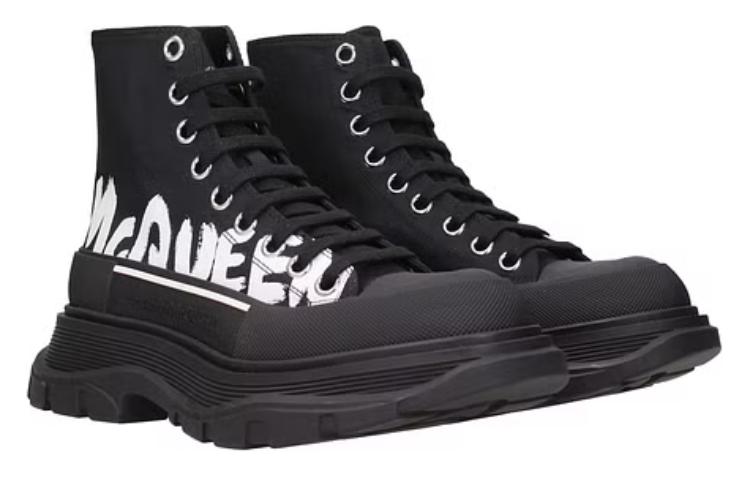 Alexander McQueen Tread Slick Boot Polyfaille Graffiti Black White (Women's)