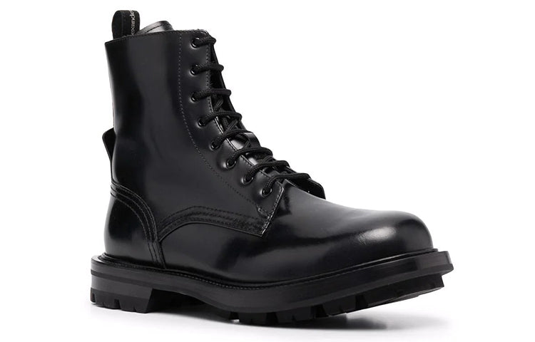 Alexander McQueen Polished Leather Combat Boot Black