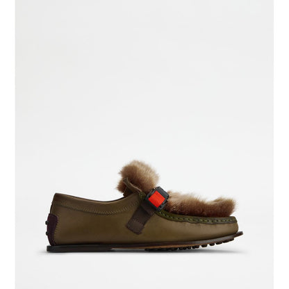 Tods Loafers In Leather Green Womens