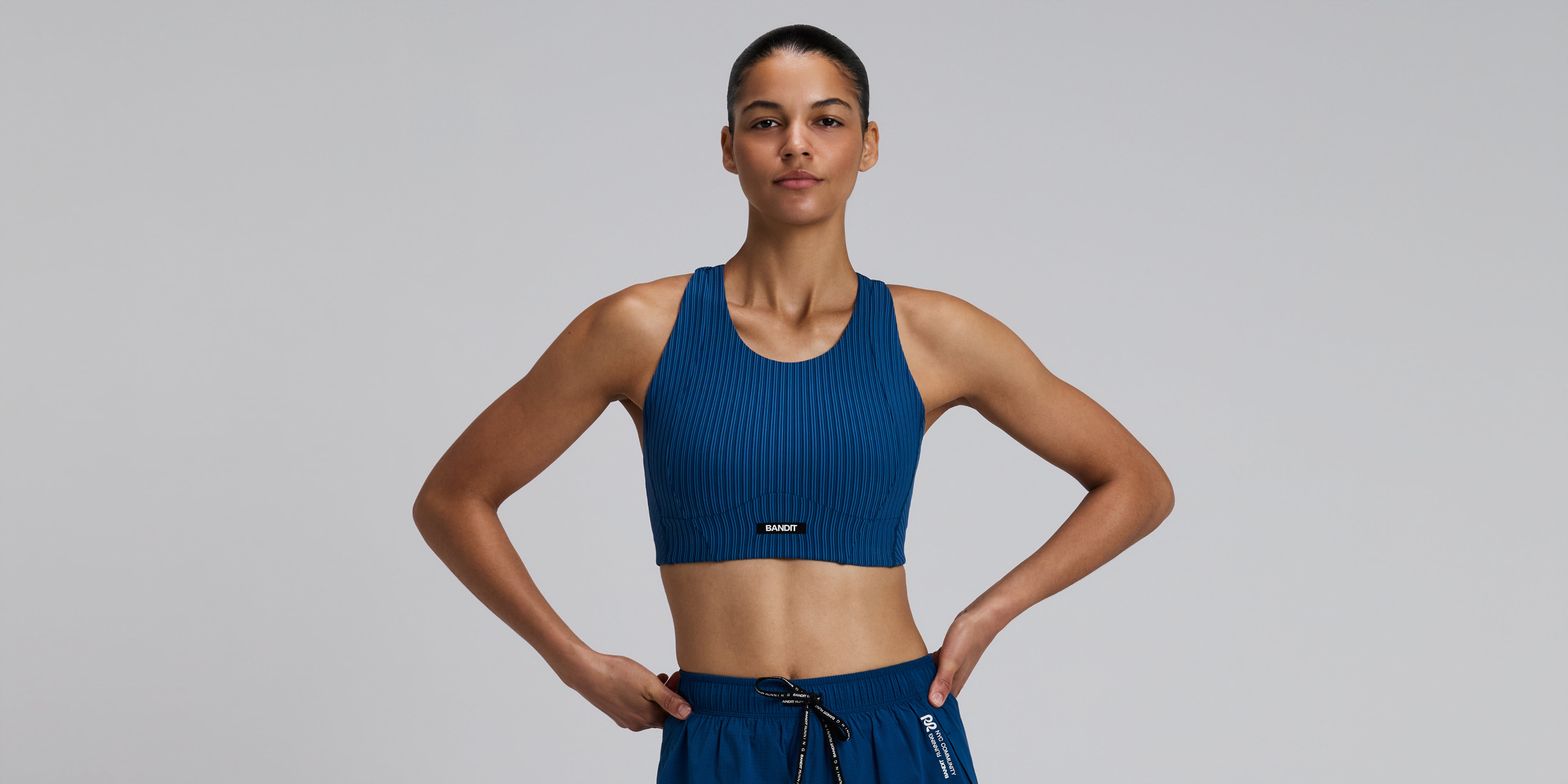 Bandit Womens Striped Cadence Longline Bra Ink Blue Aegean