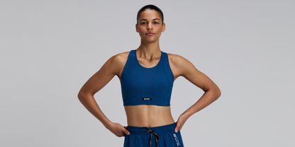 Bandit Womens Striped Cadence Longline Bra Ink Blue Aegean