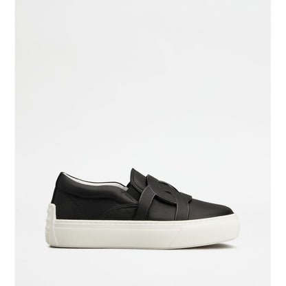 Tods Kate Slip-Ons In Leather Black Womens