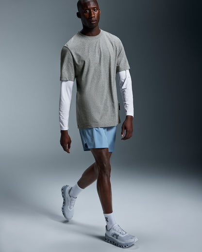 on train shorts Chambray