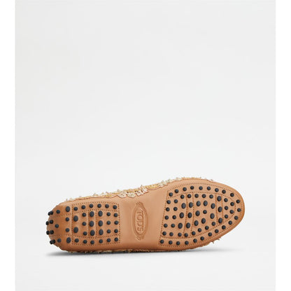 Tods T Timeless Gommino Driving Shoes In Leather Brown Gold Womens