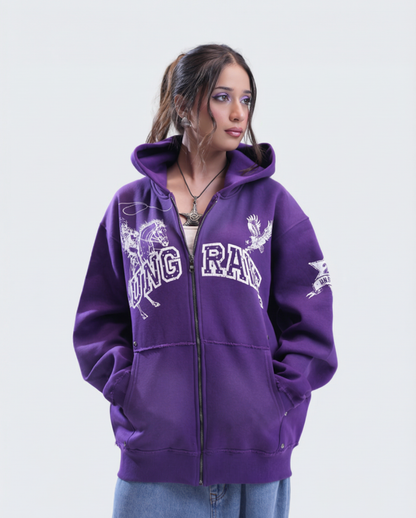 PURPLE GRUNGE ZIPPER HOODIE