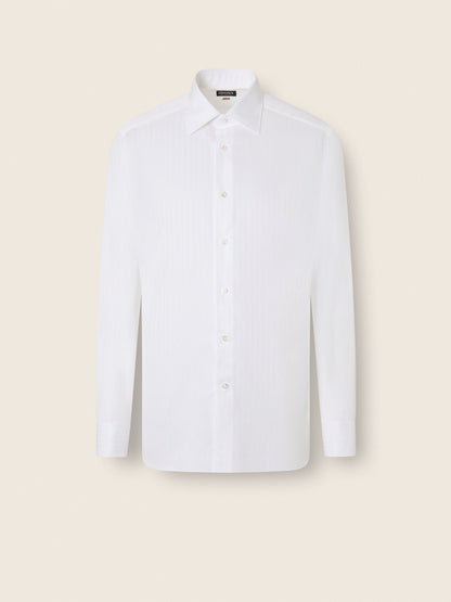 Zegna Optical White Structured Striped Centoventimila Cotton Shirt
