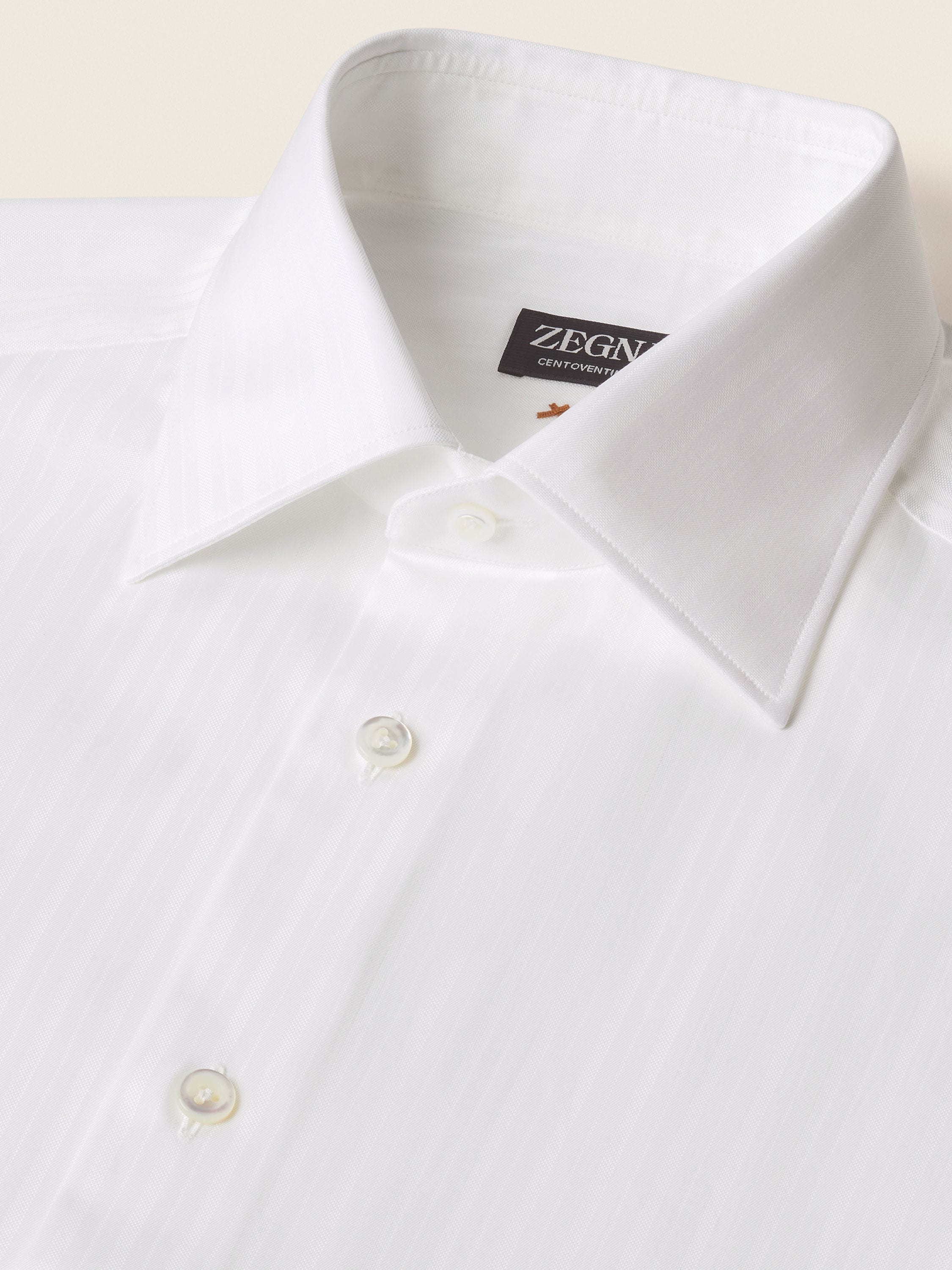 Zegna Optical White Structured Striped Centoventimila Cotton Shirt