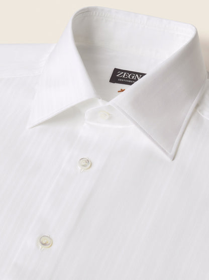 Zegna Optical White Structured Striped Centoventimila Cotton Shirt