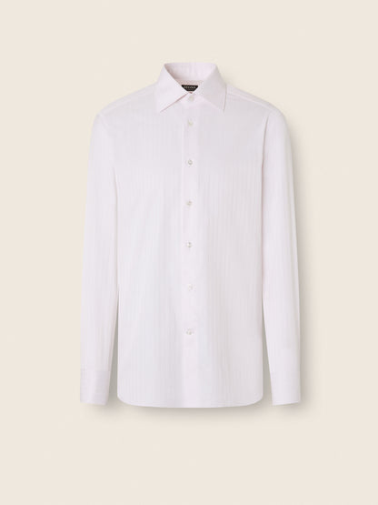 Zegna Light Pink Structured Striped Centoventimila Cotton Shirt