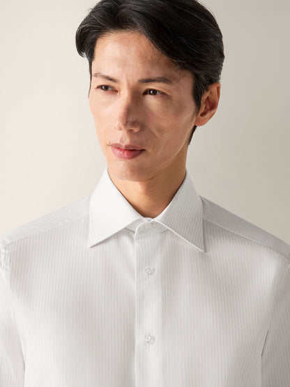 Zegna Light Blue And White Structured Striped Centoventimila Cotton Shirt