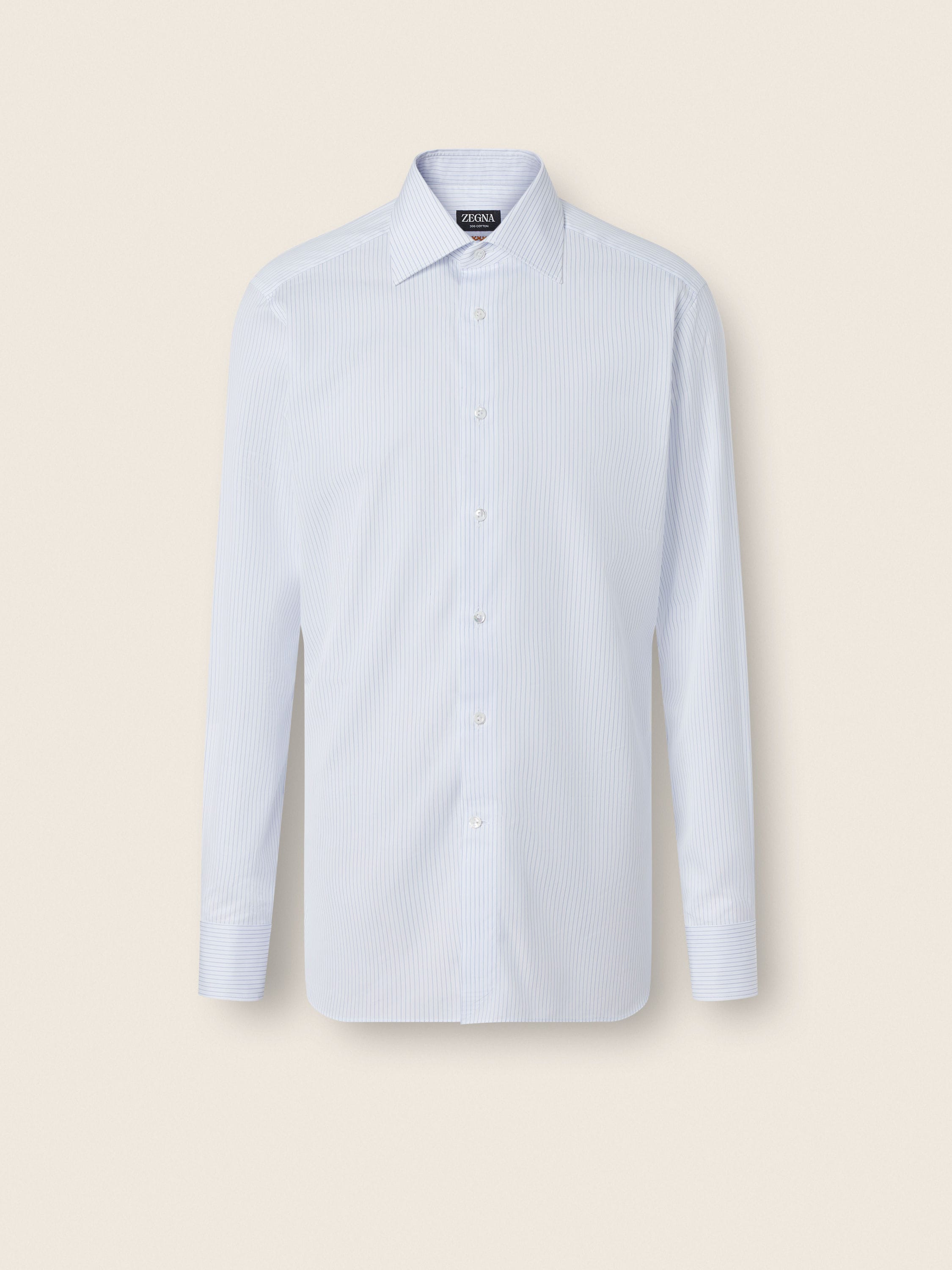 Zegna Light Avio Blue And White Striped 300 Cotton Shirt