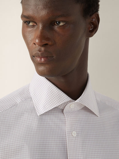 Zegna Dark Pink And White Checked Centoventimila Cotton Shirt