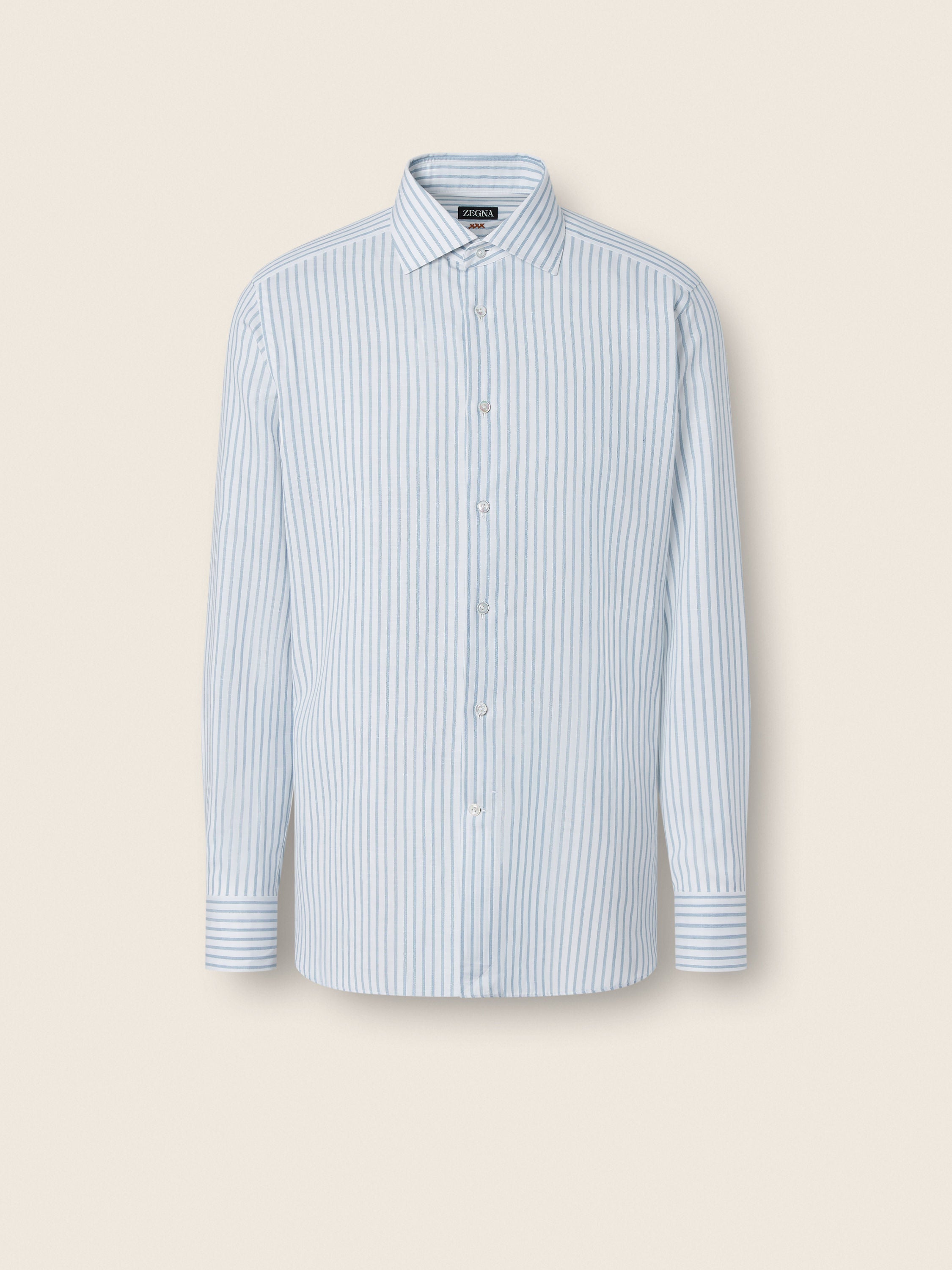 Zegna Teal Blue And White Striped Cotton Linen And Silk Shirt