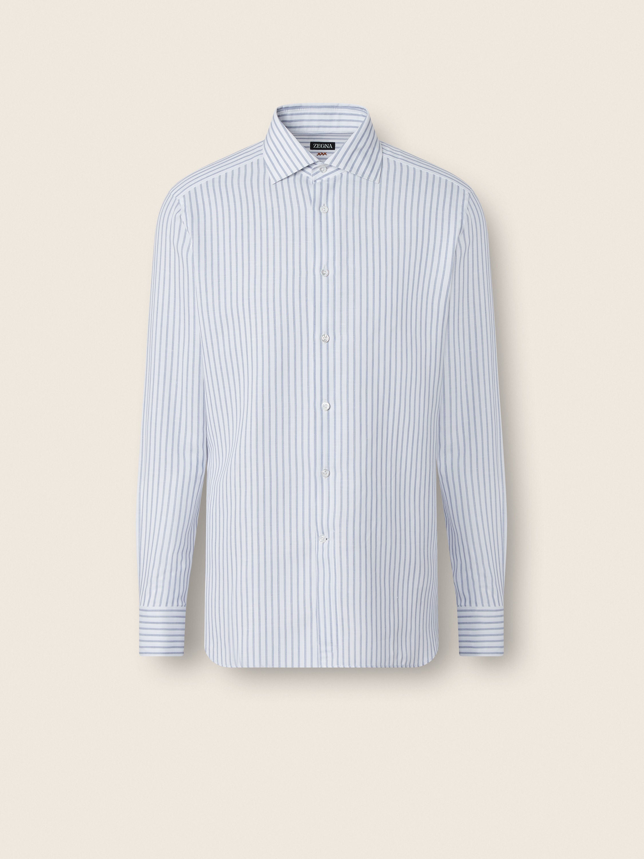 Zegna Dark Indigo Blue And White Striped Cotton Linen And Silk Shirt