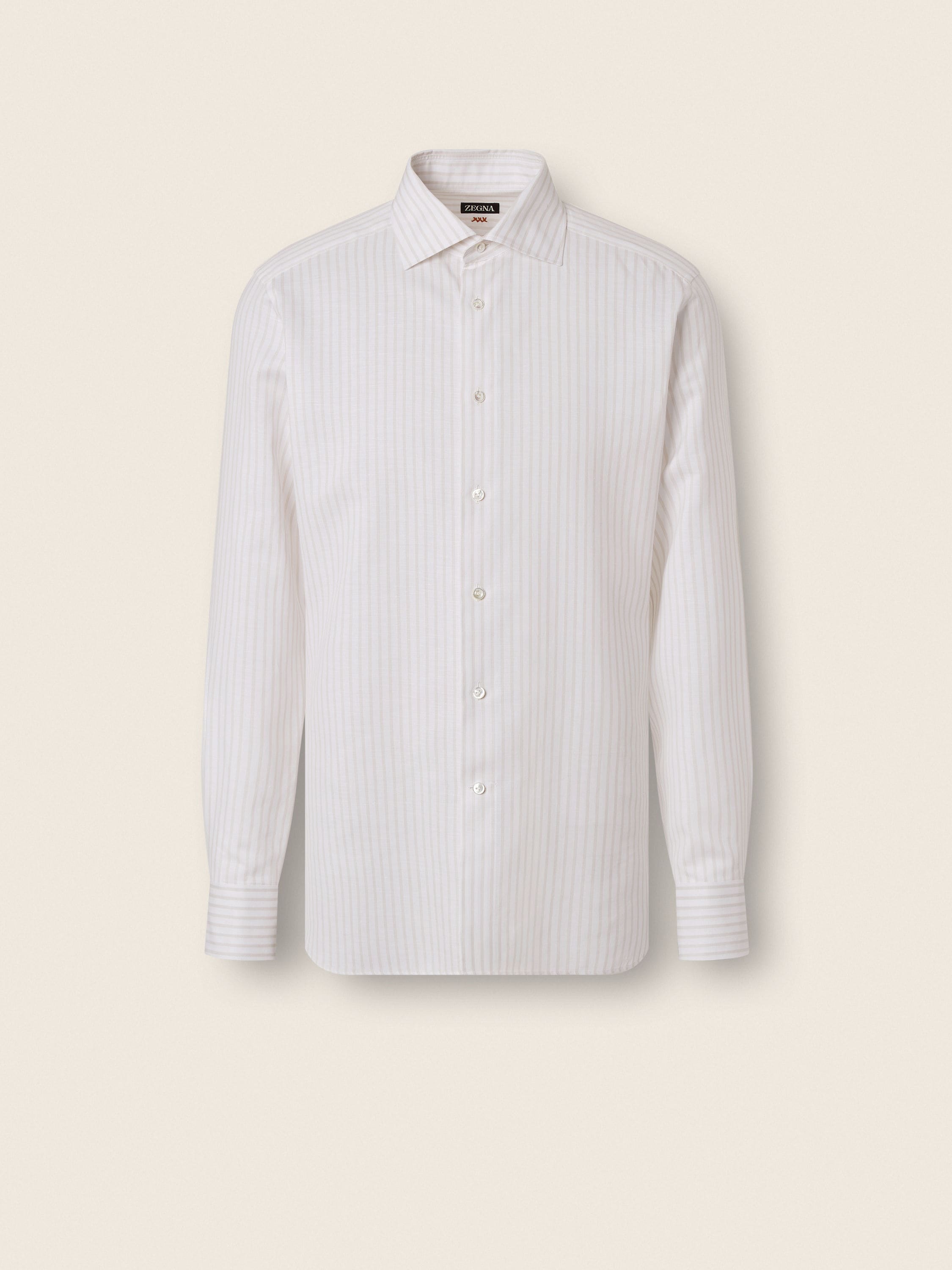 Zegna Light Taupe And White Striped Cotton Linen And Silk Shirt