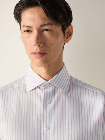 Zegna Dark Pink And White Striped Cotton Linen And Silk Shirt