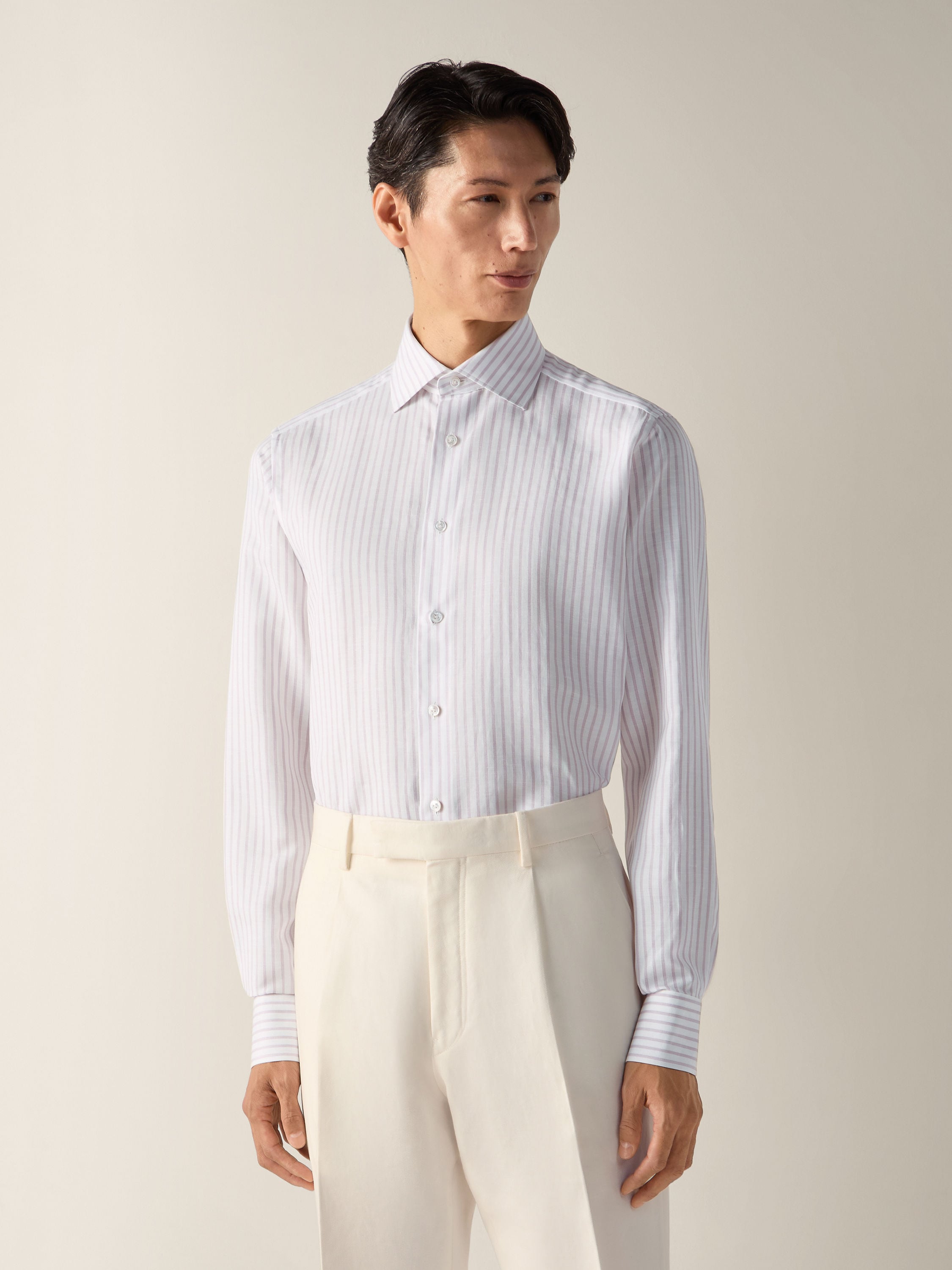 Zegna Dark Pink And White Striped Cotton Linen And Silk Shirt