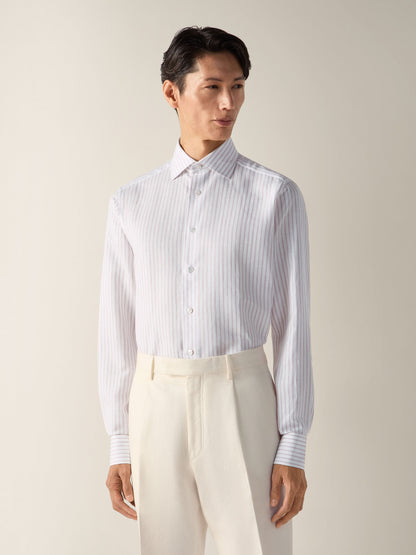 Zegna Dark Pink And White Striped Cotton Linen And Silk Shirt