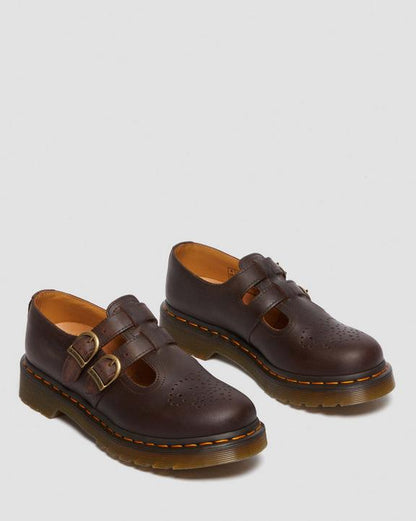 Dr Martens 8065 Crazy Horse Leather Mary Jane Shoes - Dark Brown