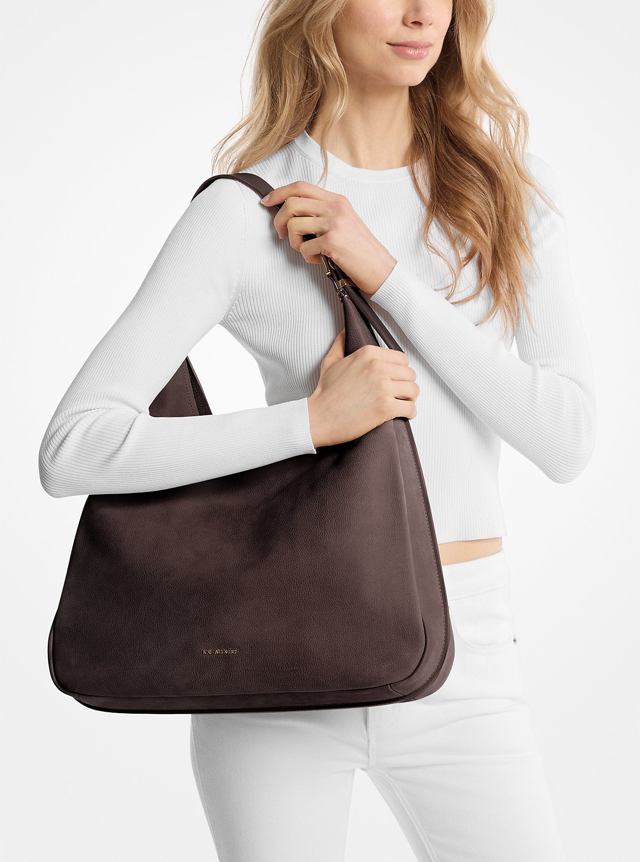 Nolita Large Nubuck Hobo Shoulder Bag Chocolate Chocolate