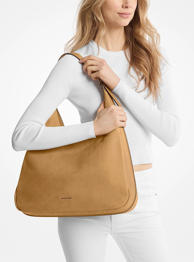 Michael Kors Nolita Large Nubuck Hobo Shoulder Bag BURNT KHAKI