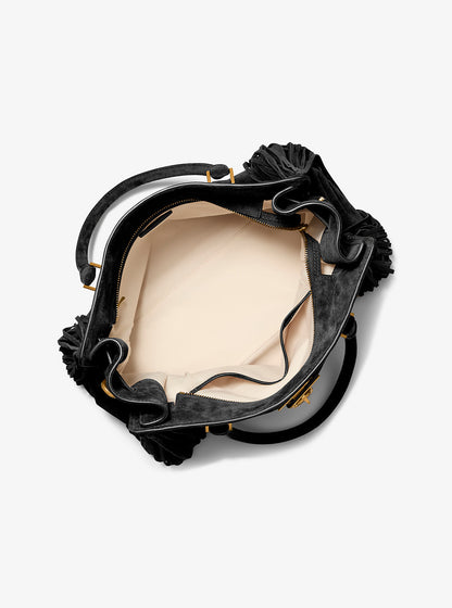 Hamilton Moderne Large Fringed Suede Satchel Black Black