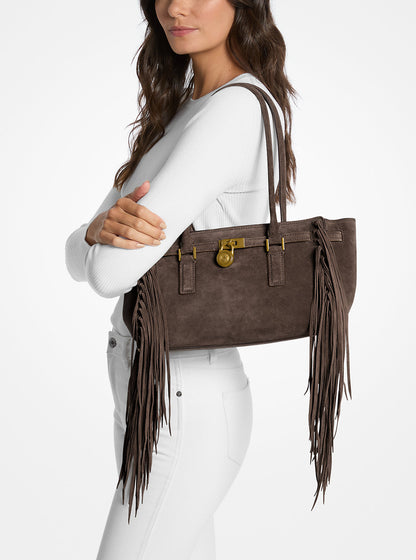 Hamilton Moderne Small Fringed Suede Satchel Chocolate Chocolate