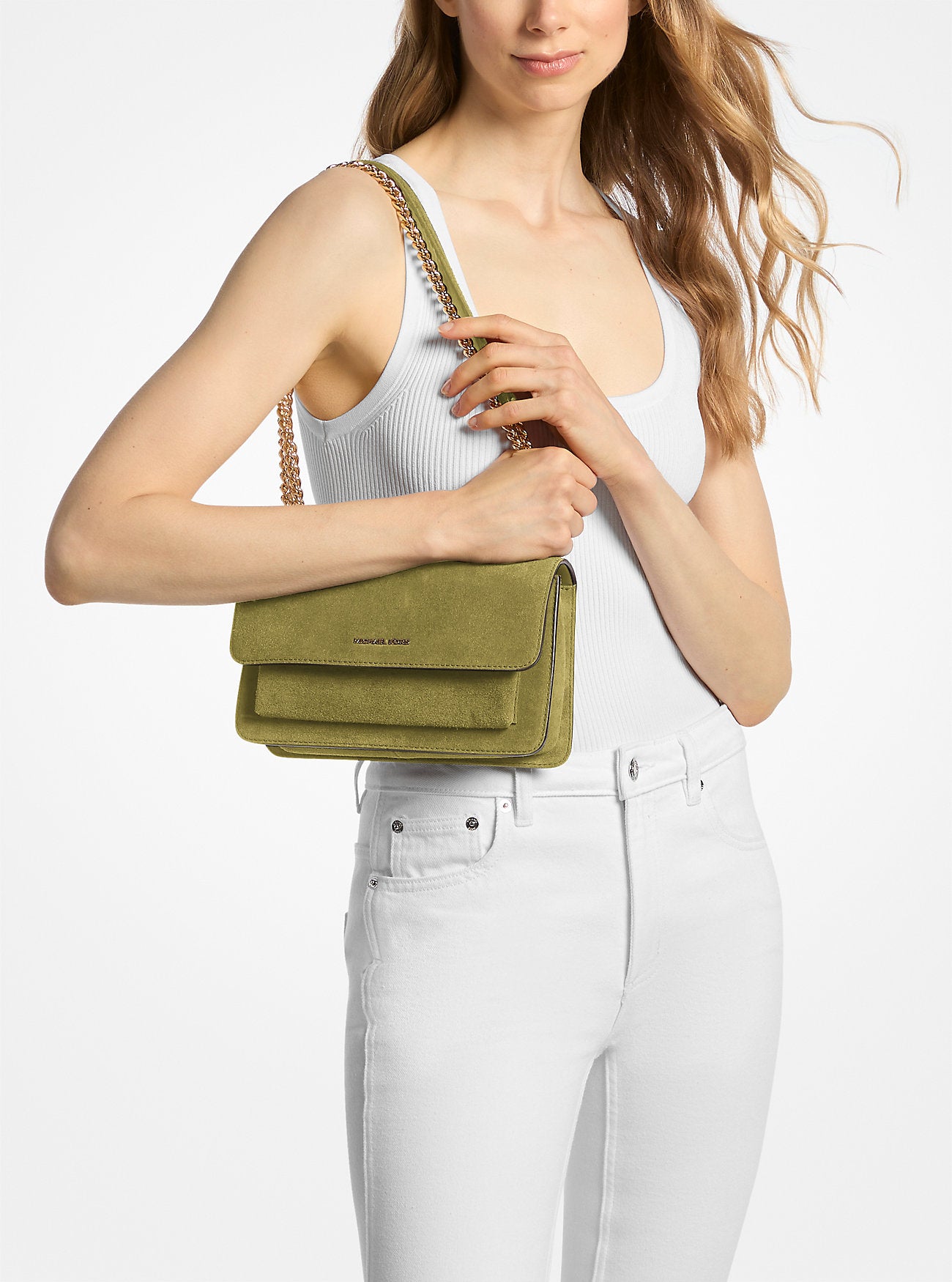 Claire Large Suede Shoulder Bag Pistachio Pistachio