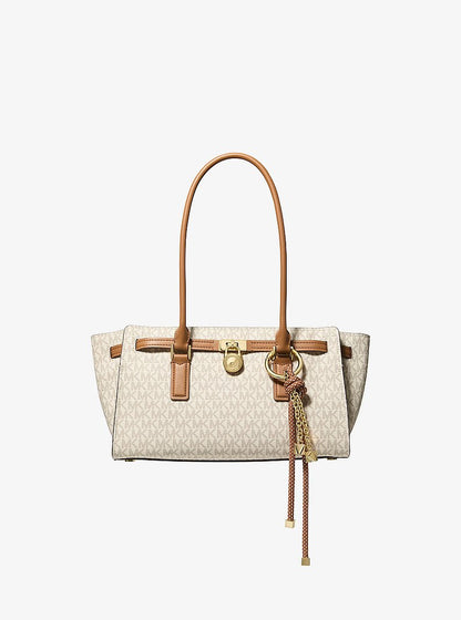 Michael Kors Hamilton Small Signature Logo Satchel VANILLA/ACORN