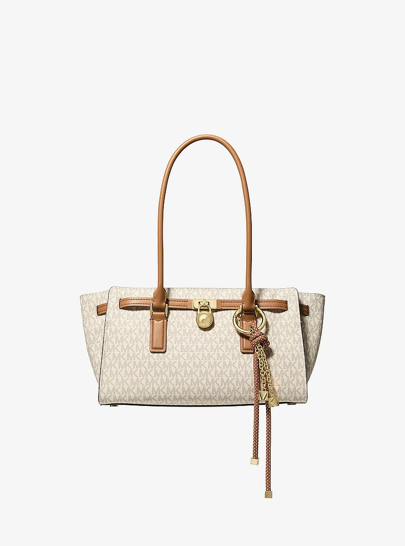 Michael Kors Hamilton Small Signature Logo Satchel VANILLA/ACORN